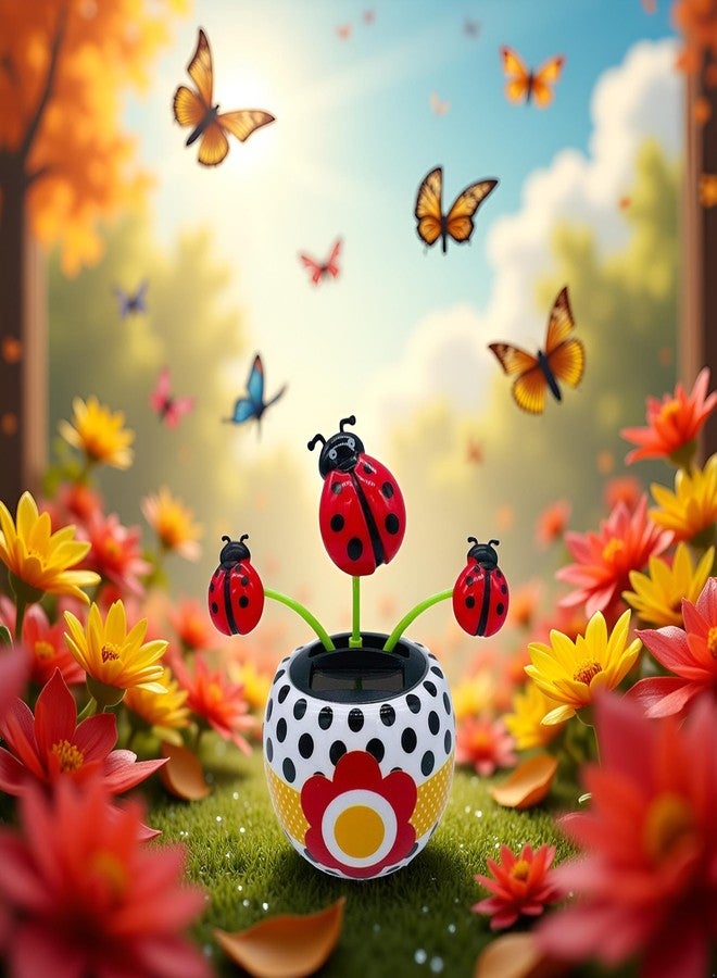 Tnyvm Red Bug Solar Powered Dancing Flower for Car, Car Windowsill Decoration Desktop Solar Dancing Ornament, Solar Dancing Figurines, Automatic Swinging Decoration Car Dashboard Ornaments, Decorations - Image 3